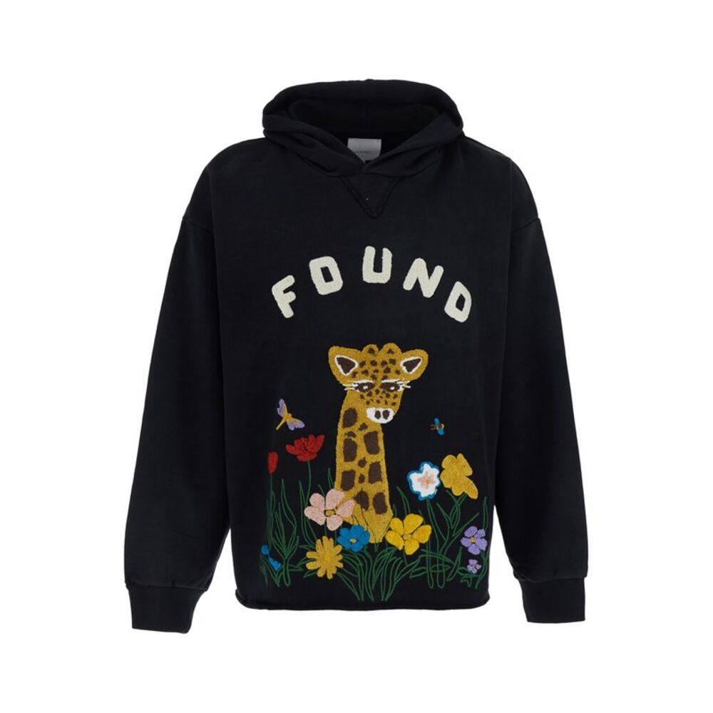 Found Men Black Hoodie With Maxi Logo On The Front In Cotton For Men